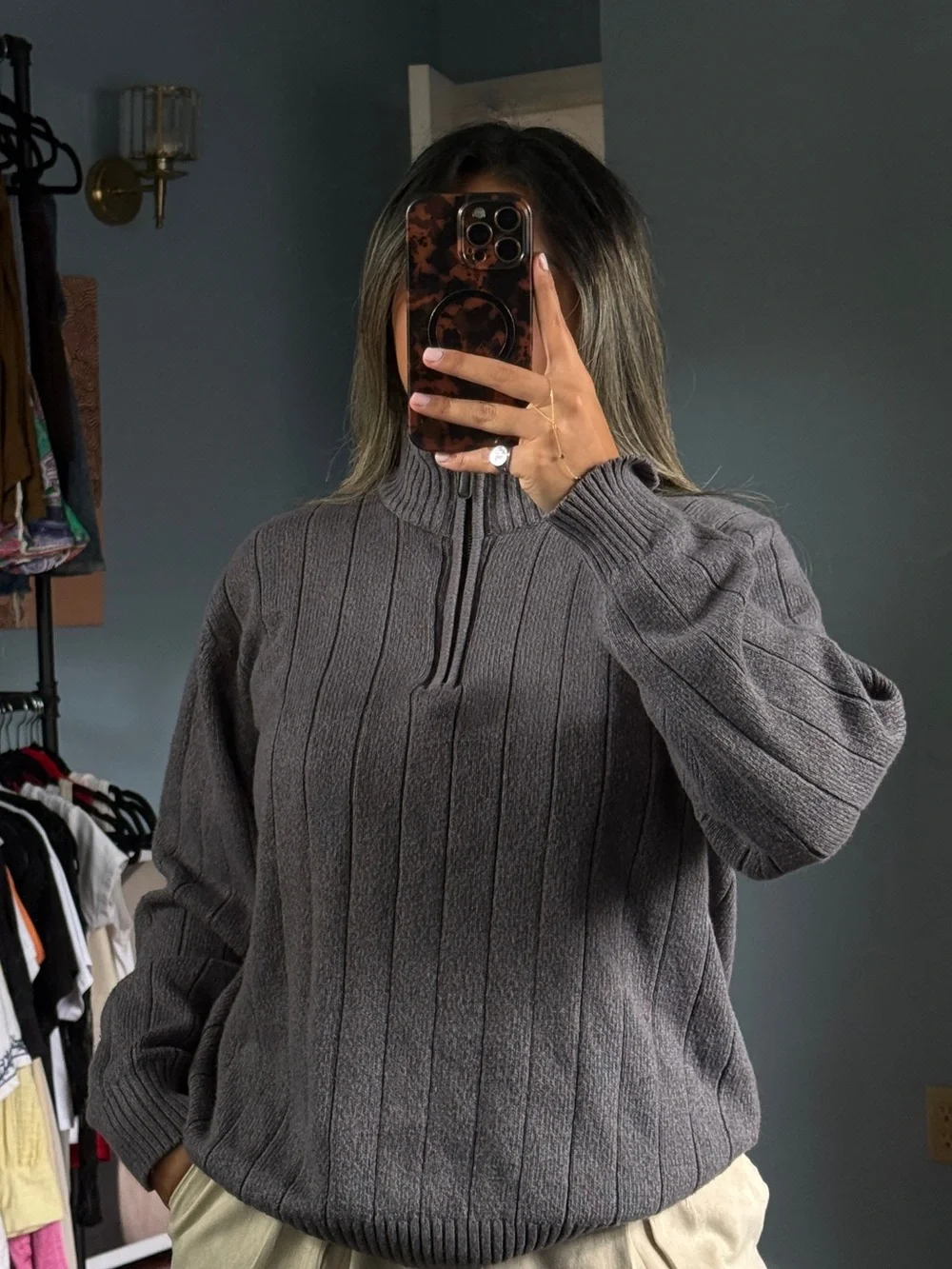 Grey Oscar De La Renta Quarter Zip